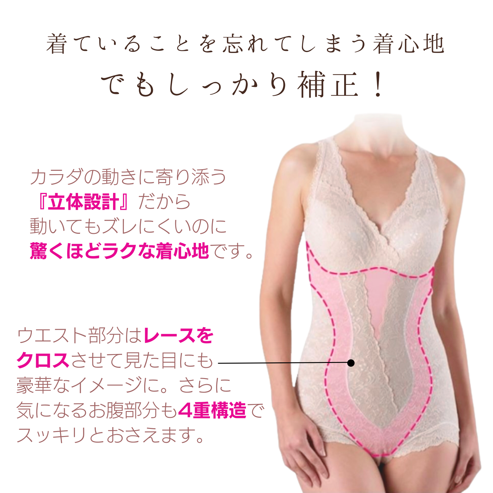 美・REINE ビレーヌ 総レース ボディスーツ／ハード補正（カラー 