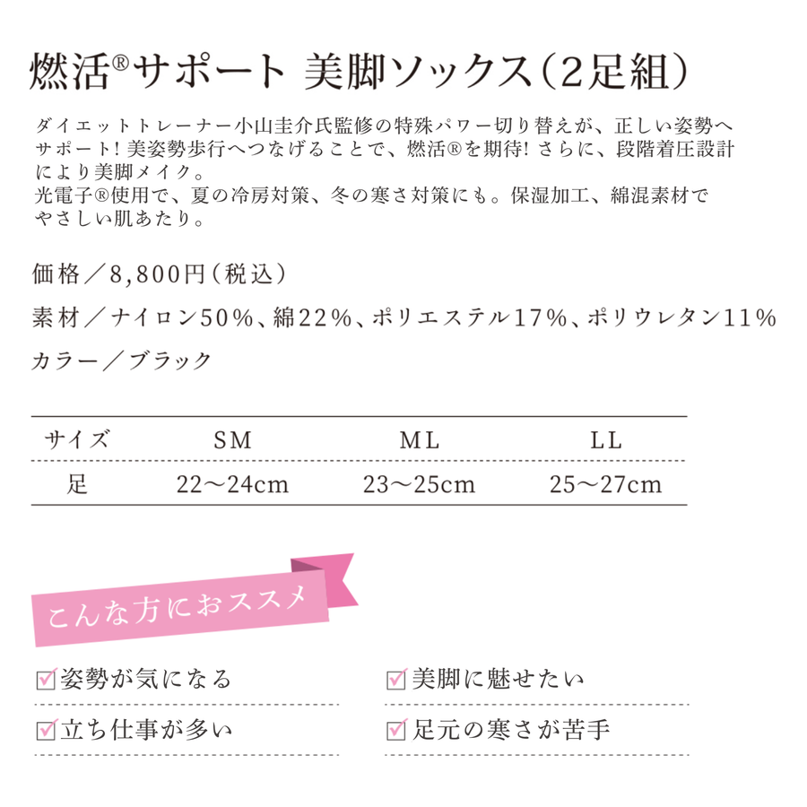 Ｂｅ-ｆｉｔ ビーフィット 燃活サポート 美脚ソックス／２足組（ブラック）光電子®繊維 ３６０デニール