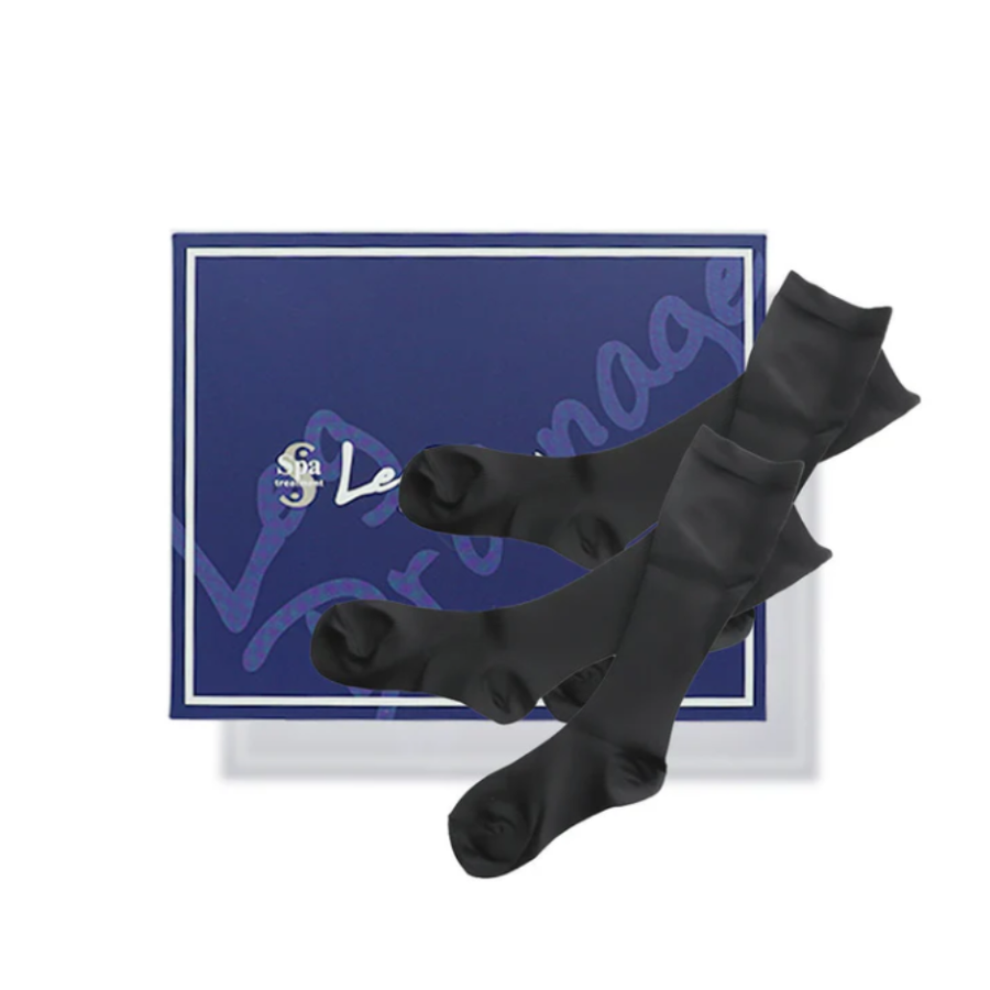 Ｓｐａ スパトリートメント レッグドレナージュ ハイソックス／２足セット（ブラック）ナノゲルマニウム繊維