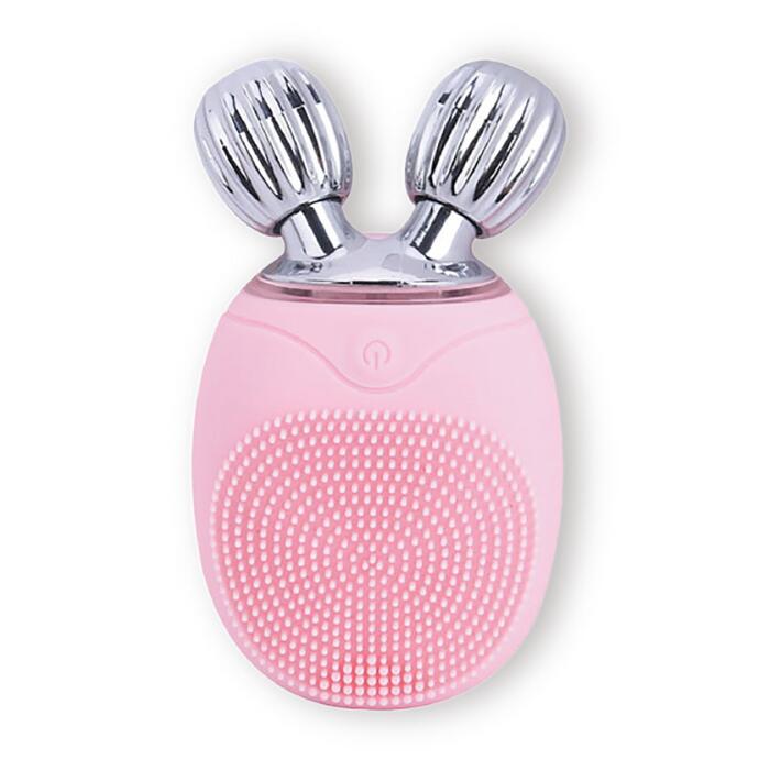 ミニローラーフェイシャルクレンジングブラシ　フェイス ローラー 毛穴 ハリ ツヤ 角質 引締め 透明感 シリコン 防水 ５段階 マッサージ クレンジング ブラシ