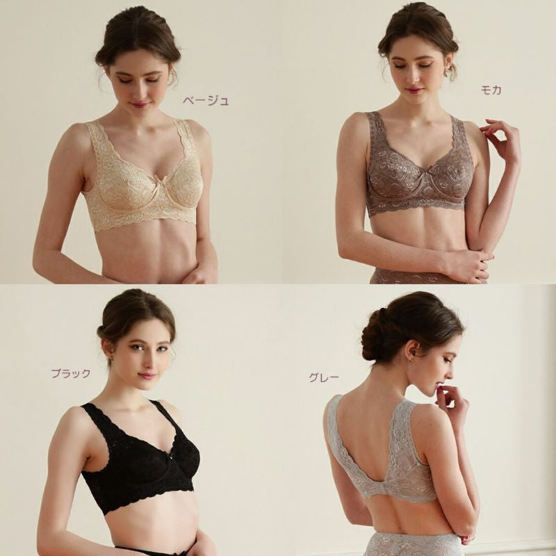 ミディアム 総レース多機能補正 背付フルカップブラジャー （カラー６色）TYA90 フルカップ ノンワイヤー  滑らか 肌触り 総レース 補正 アンダースライド 日本製 タムラ