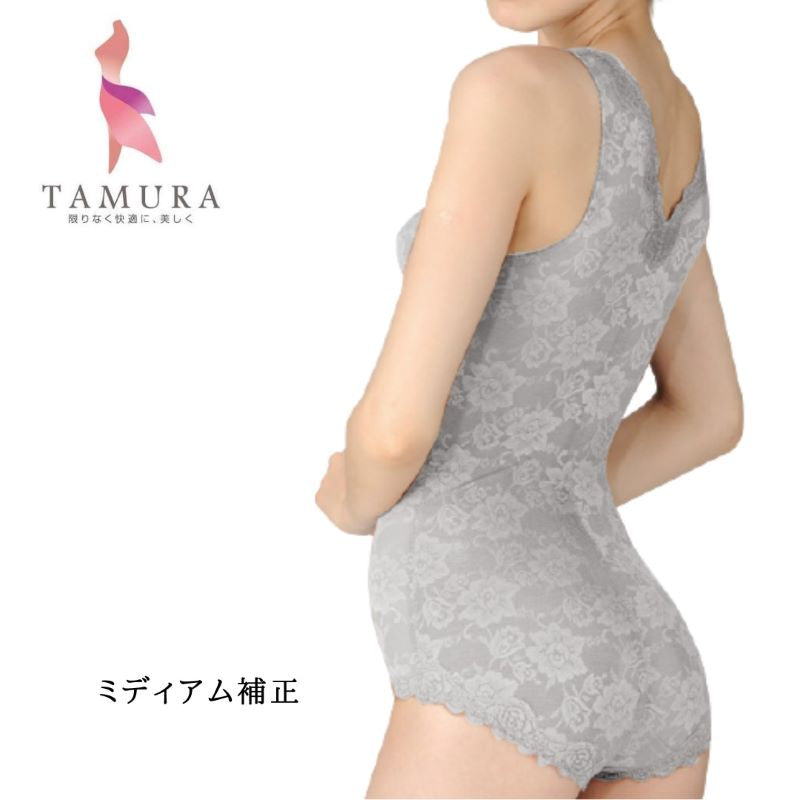 ミディアム補正 綿混素材 花柄パワーネット 多機能ボディスーツ （カラー３色） New ＹＴＮ０７ Ｍ〜４Ｌ 日本製 汗 サラサラ 食い込み ウエスト レース 薄手 ほつれ タムラ
