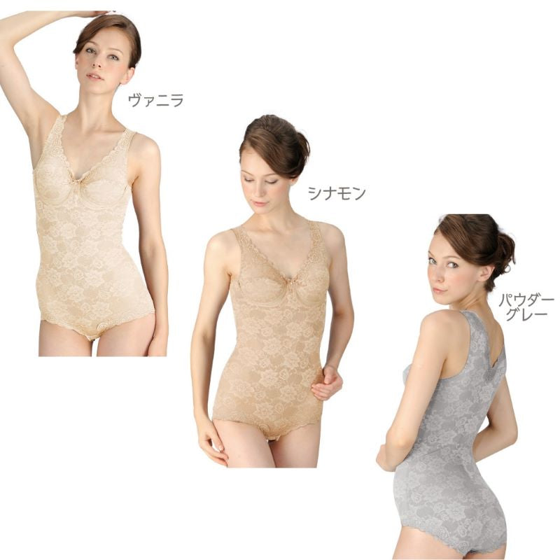 ミディアム補正 綿混素材 花柄パワーネット 多機能ボディスーツ （カラー３色） New ＹＴＮ０７ Ｍ〜４Ｌ 日本製 汗 サラサラ 食い込み ウエスト レース 薄手 ほつれ タムラ